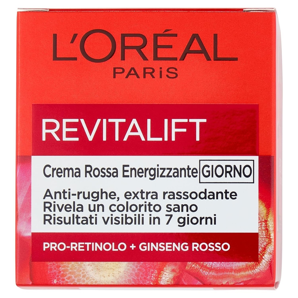 Crema de zi energizanta L'Oréal Paris, pentru toate tipurile de ten, actiune ferma, ten plin si luminos, imbogatita cu pro-retinol si ginseng rosu, 50 ml