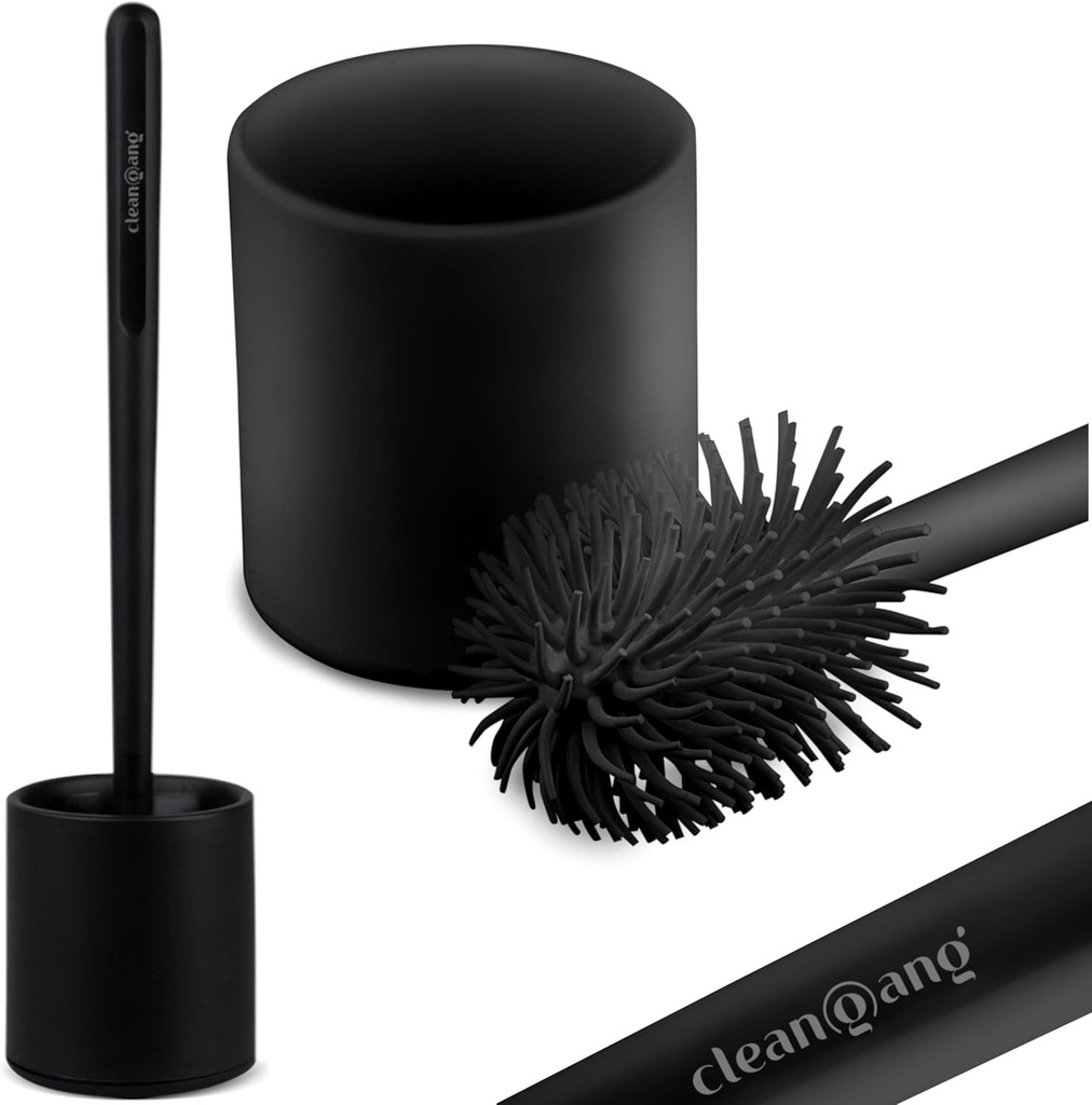 Set de perii de toaleta Cleangang® - Silicon negru cu suport pentru perie de toaleta - Perie de toaleta cu uscare rapida si design atemporal