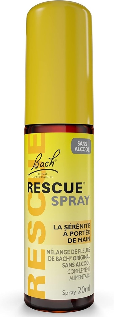 RESCUE - Spray fara alcool pentru bunastare emotionala naturala - Amestec original de 5 remedii florale Bach - Ideal pentru stresul cotidian: calatorii, examene, intalniri, zile aglomerate - 20 ml