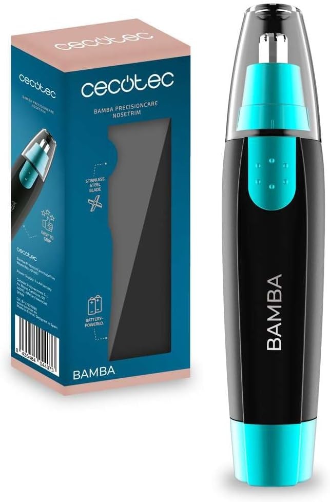 Aparat de tuns fara fir Cecotec Bamba PrecisionCare NoseTrim pentru nas si urechi. Masina de tuns cu lama din otel inoxidabil, design ergonomic si capac protector pentru lama, functioneaza cu baterii.