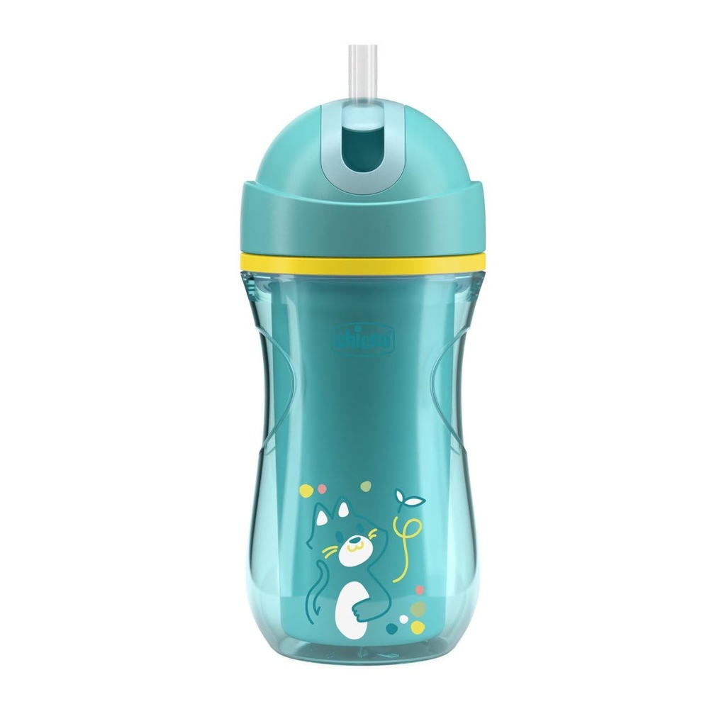 Cana termica Chicco Sport Cup din silicon anti-varsare pentru copii de la 14 luni la 18 ani, 266 ml, pentru biberon, cu pai flexibil rezistent la muscaturi, fara BPA, albastra
