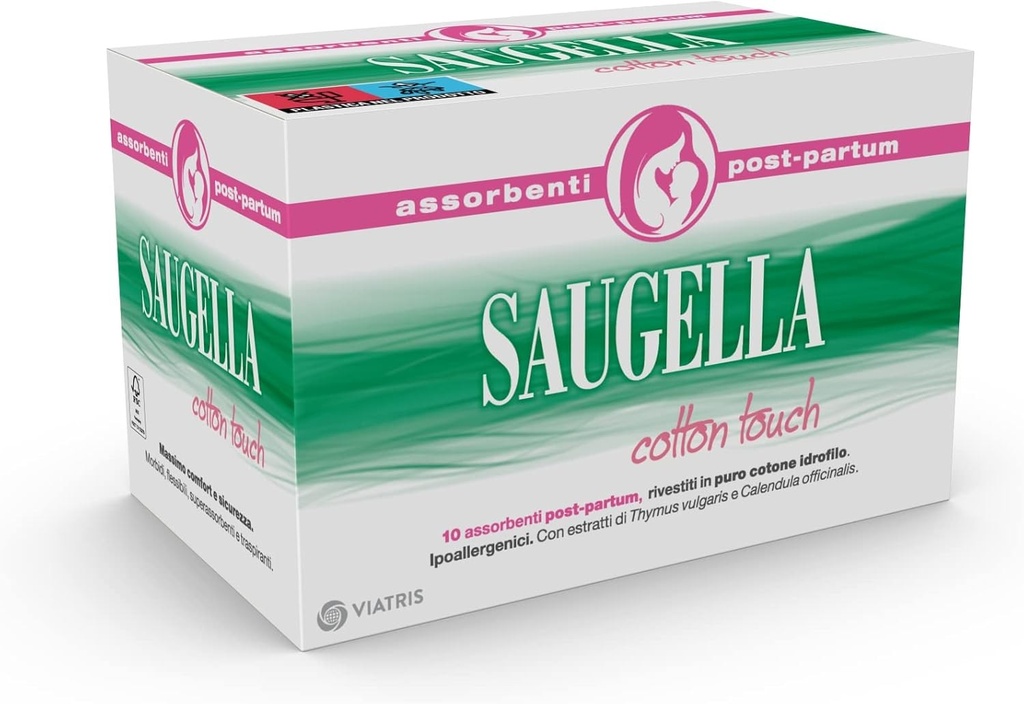 Saugella Cotton Touch Postpartum, 10 dischete demachiante postpartum, fara strat adeziv, actiune antibacteriana, calmanta