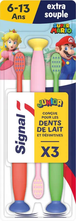 Periuta de dinti Signal Mario Junior 6-13 ani Extra-Moale x3