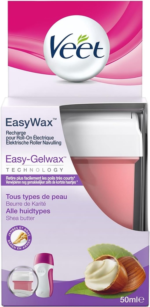 Veet EasyWax - Rezerve de ceara fierbinte pentru epilare 50 ml - Brate si picioare - Unt de shea