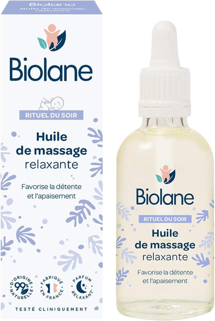 BIOLANE - Ulei de masaj - Bebelusi - Relaxare - Parfum calmant si relaxant - 99% ingrediente de origine naturala - 50ml - Fabricat in Franta, Alb, 50.00 ml (Pachet de 1)