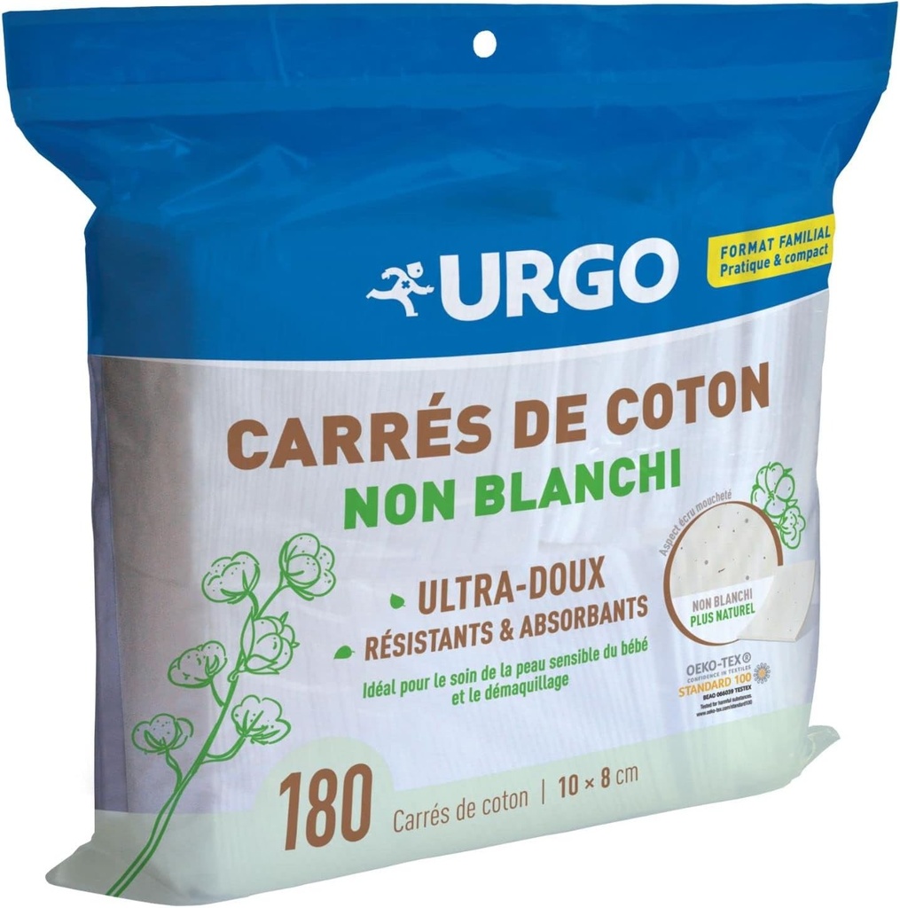 Urgo - Patratele de bumbac - Absorbante ultra-moi - Bumbac certificat OEKO-TEX®, Nealbit - 180 bucati