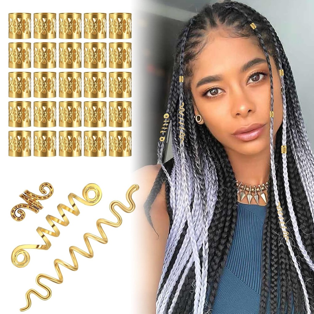 53 de accesorii pentru dreadlocks, bijuterii pentru par impletit, inele pentru coroana, margele metalice reglabile pentru impletitura pentru decorarea parului