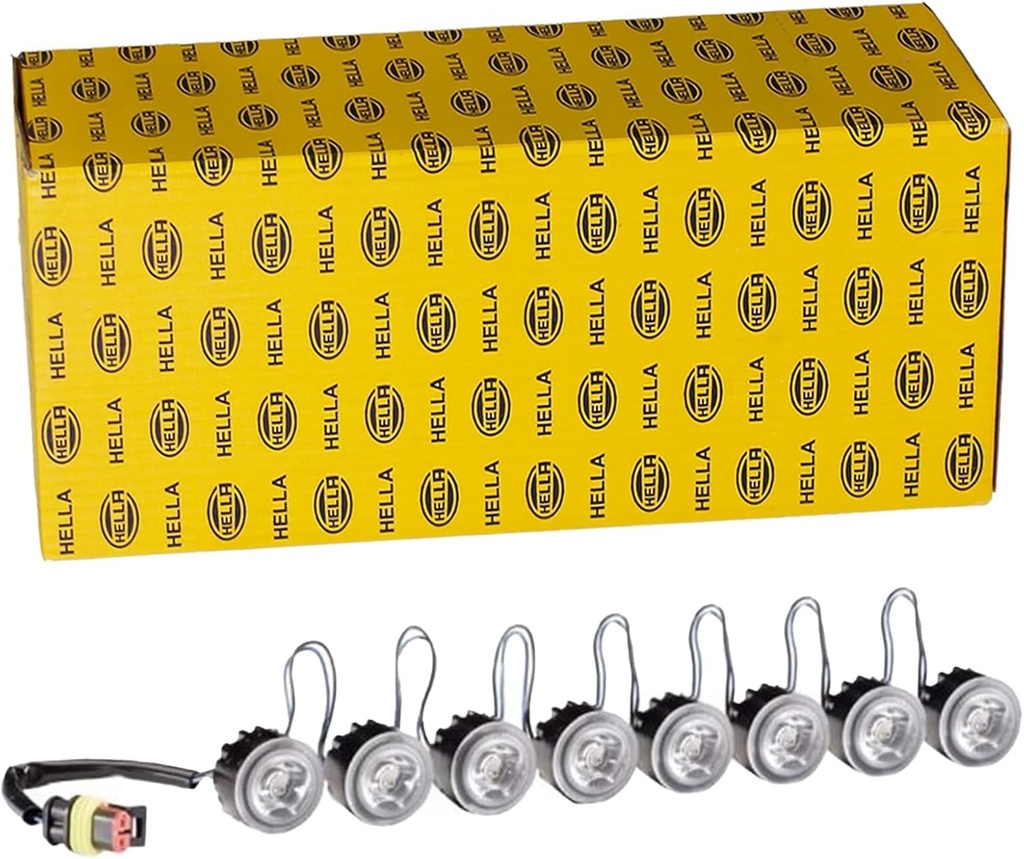 HELLA 2PT 177 696-771 Set lumini de zi cu LED - LEDayFlex - 24/12V - Rotunde - Instalare - Culoare lentila: Transparenta - Cablu: 120mm - Fata vehicul - Set