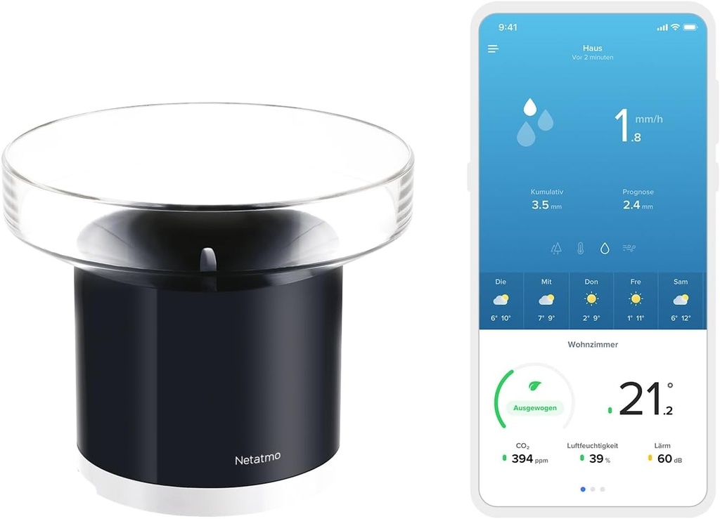 Pluviometru conectat wireless Netatmo pentru statia meteo, NRG01-WW, negru