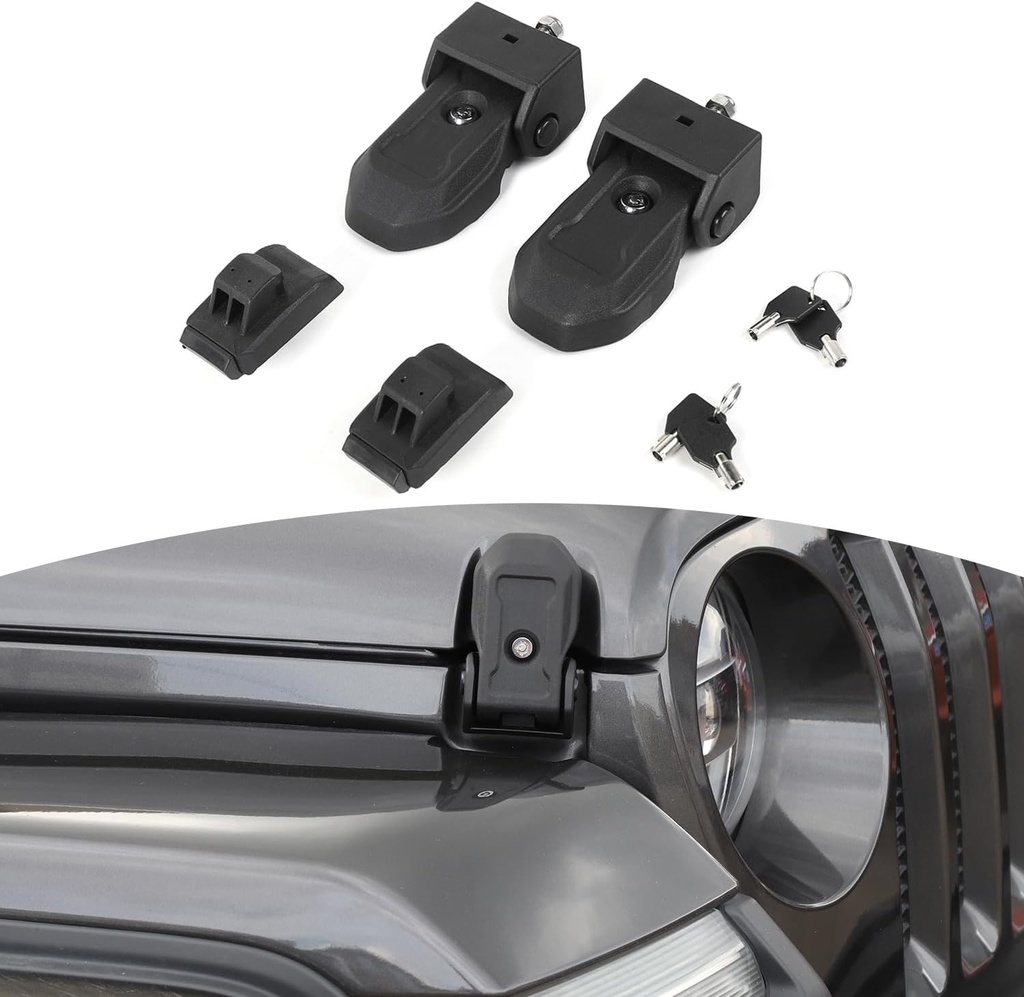 RT-TCZ Set de 2 Incuietori Capota Originale cu Cheie pentru Jeep Wrangler JL JLU Gladiator JT 2018-2024 Negru