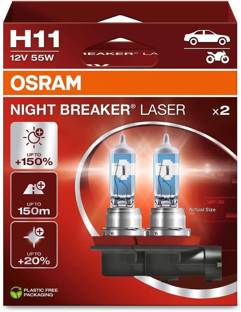 Bec far OSRAM H11 cu faza lunga, 55W, 4200K, halogen, 64211NL-HCB