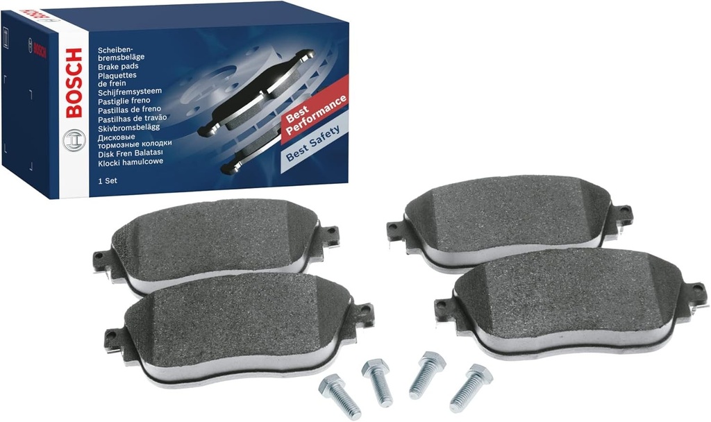 Bosch BP1507 - Placute de frana fata pentru autoturisme - Calitate Bosch - Reducere a zgomotului si a prafului - Certificare ECE-R90 - Fara cupru - Set de 4 placute - Cu accesorii