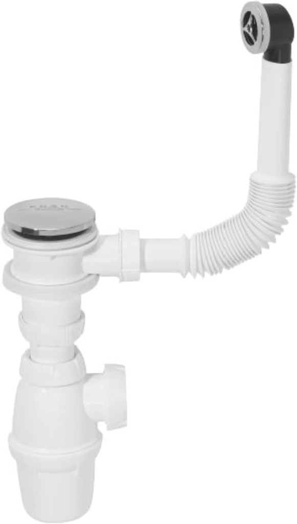 Wirquin 30723101 Set complet de scurgere pentru lavoar cu ventil pop-up din otel inoxidabil si preaplin, alb