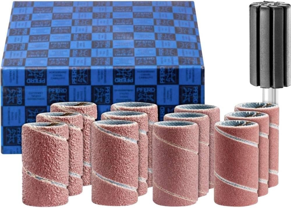 Set mansoane de slefuit PFERD, 13 piese | Corindon Ø15x30mm A60,80,150,240 incl. suport cu tija ø 6mm | 42298002 - pentru aplicatii universale