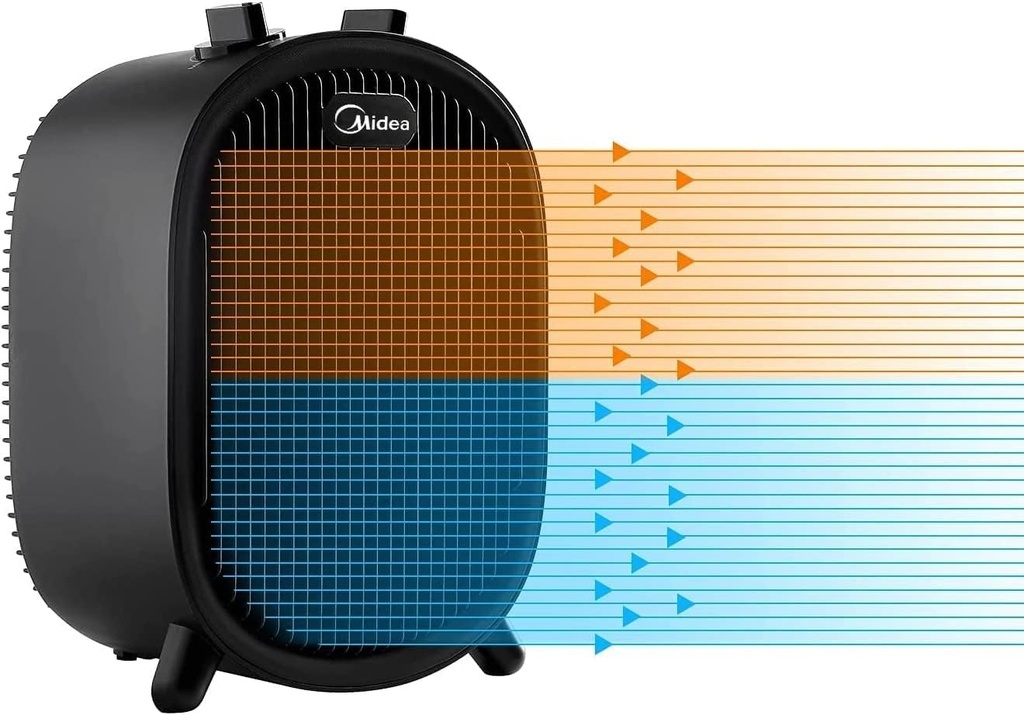 Midea NF20-20ABE Incalzitor cu ventilator cu consum redus de 2000 W pentru uz casnic, incalzitor electric portabil, incalzire rapida, camere mari si birouri, silentios, negru