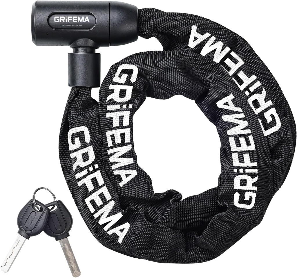 GRIFEMA GA1201-12 Lacat pentru bicicleta cu cheie, lacat cu lant pentru biciclete, motociclete, scutere, 120 cm, negru