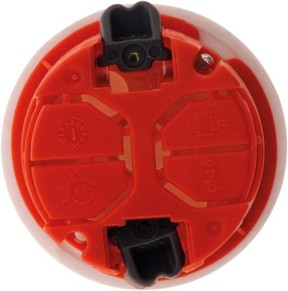 Zenitech 120159 - Doza incastrata pentru gips-carton, marca necunoscuta - Portocaliu - Ø40 mm x Adancime 40 mm - Sarcina maxima 25 kg - Ideala pentru aplice de tavan - Diametru orificiu 40 mm