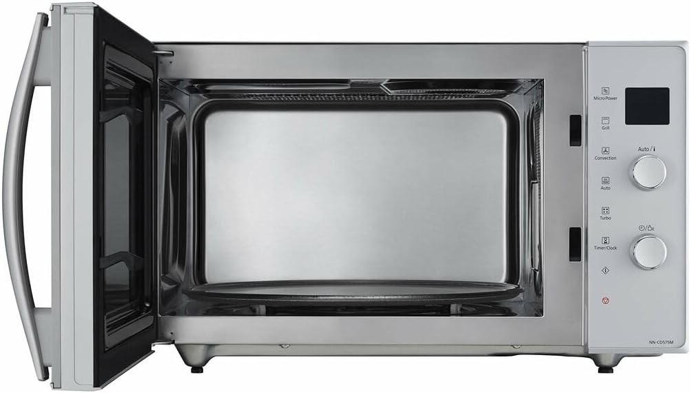 Panasonic NN-CD575MEPG | Cuptor combinat 3 in 1, 27L, Inverter, Temperatura de gatire 100-220°C, Gratar cu cuart de 1300W, Cuptor cu microunde de 1000W, Platou Crispy, Platou rotativ de 34cm, Argintiu – Versiune franceza
