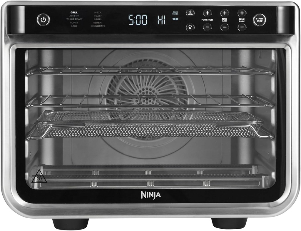 Cuptor multifunctional Ninja Foodi 10 in 1, mini cuptor portabil, suprafete de lucru, cuptor multifunctional cu 10 functii de gatit: prajire cu aer, friptura, gratar, coacere si multe altele, argintiu/negru DT200EU