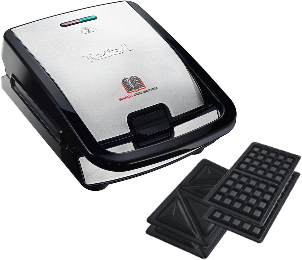 Aparat de facut sandvisuri Tefal pentru gofre si paine prajita, 2 seturi de farfurii incluse, Depozitare usoara, Curatare fara efort, Indicator de caldura, Invelis antiaderent, Snack Collection SW852D12