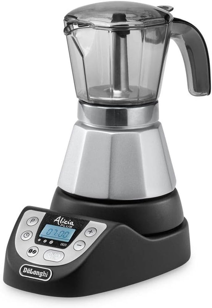 De'Longhi Alicia PLUS EMKP42.B Cafetiera electrica Moka, 2-4 cesti, cafea fierbinte timp de 30 de minute, oprire automata, economie de energie, usor de utilizat si de curatat, negru/argintiu