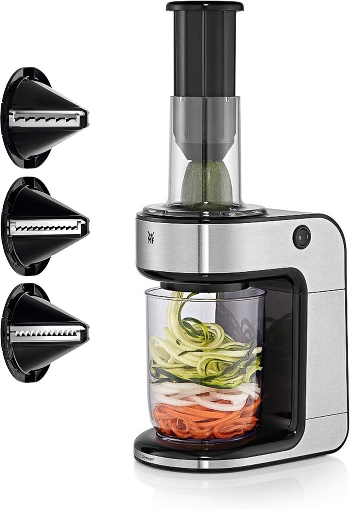 WMF Kult X, aparat electric de spiralat taitei de legume, aparat de facut taitei, taietor de dovlecei, 3 insertii de taiat si recipient de colectare
