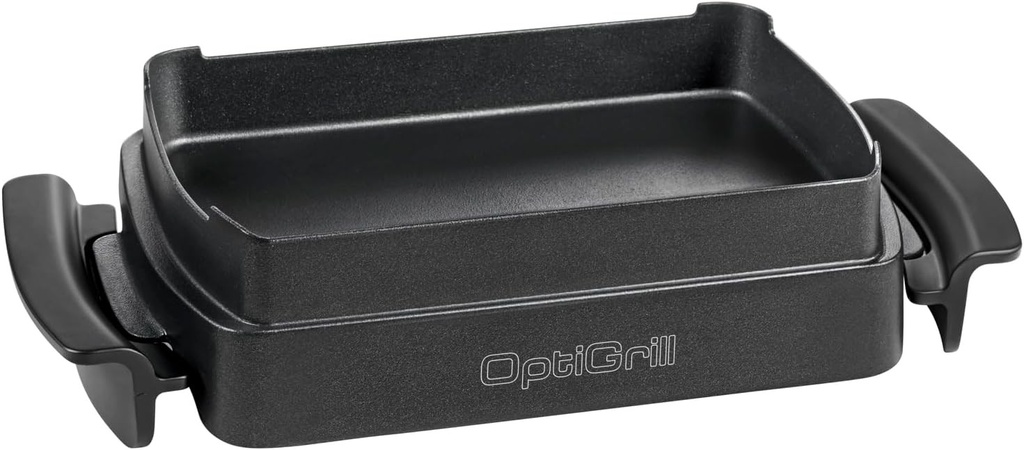 Tava de copt TEFAL OptiGrill Snacking & Baking, antiaderenta, manere termoizolante, pentru caserole, pizza, paine si dulciuri, compatibila cu OptiGrill+ si Elite, lavabila in masina de spalat vase, neagra, XA725870