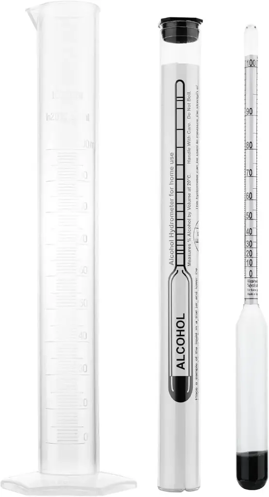 Alcoometru, hidrometru pentru bauturi spirtoase, 0–100% masoara alcoolul in bauturi distilate, hidrometru, 23 cm, inclusiv pahar de proba de 100 ml