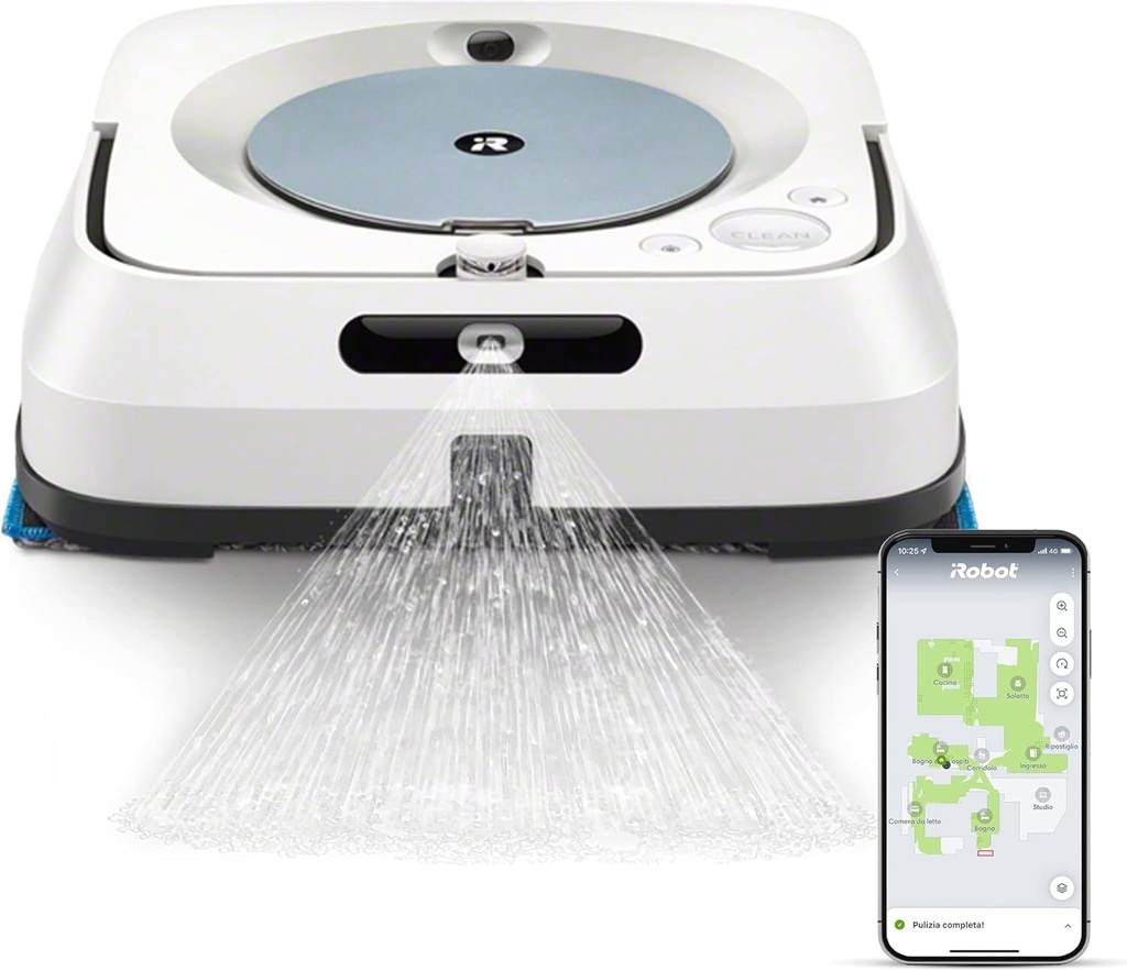 iRobot Braava Jet m6 (6134), Robot de curatat podele cu alimentare Wi-Fi, Jet de precizie, Navigatie inteligenta, 100 W, 0,15 L, Alb