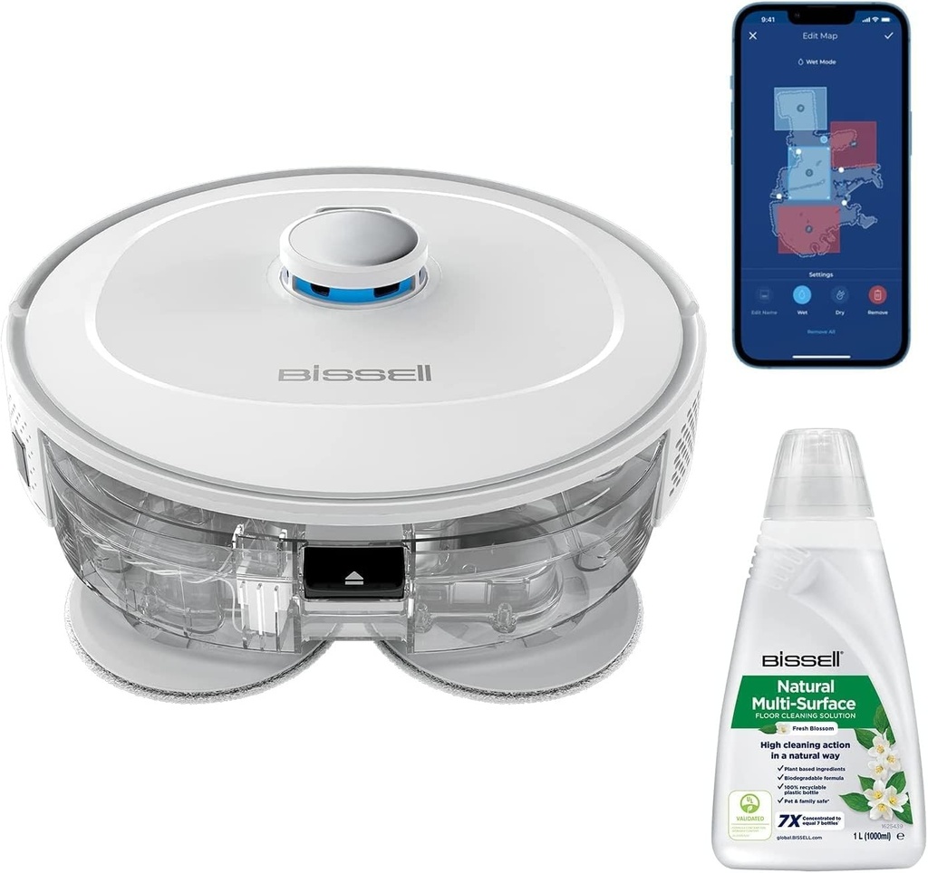 Bissell SpinWave R5, aspirator robot cu mop, navigare LiDAR, detectare covoare si carpete, aspirare puternica de pana la 2000pa, aspirator fara fir, 61 dB, alb, 3475N