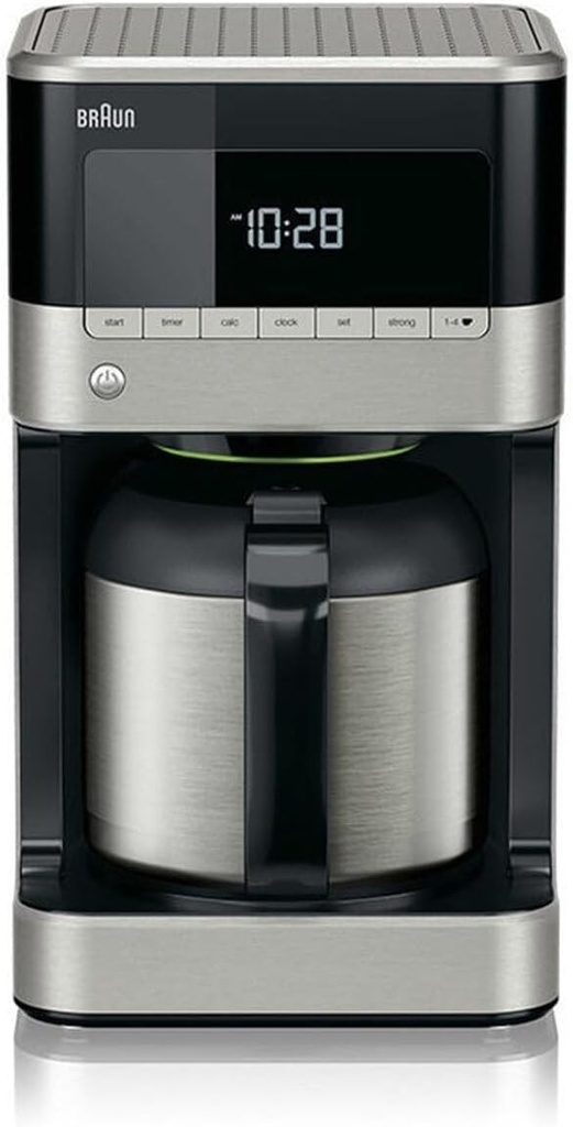 Cafetiera Braun PurAroma 7 KF 7125 – Cafetiera cu filtru cu carafa termica si functie de temporizator, cafetiera pentru o aroma unica, 1000 wati, negru/otel inoxidabil