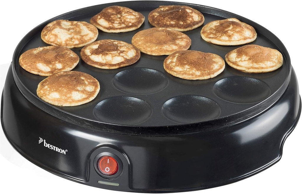 Bestron Aparat de clatite Poffertjes cu design retro, Mini aparat de clatite, cu invelis antiaderent, Sweet Dreams, 800 W, negru