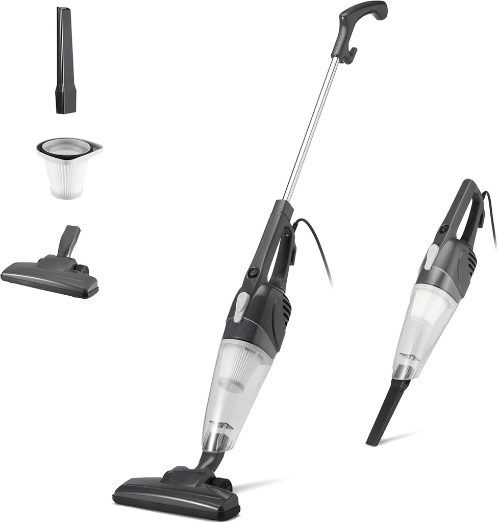 Aspirator vertical Amazon Basics, dispozitiv cu fir 2 in 1, motor ECO, filtru HEPA, usor, negru