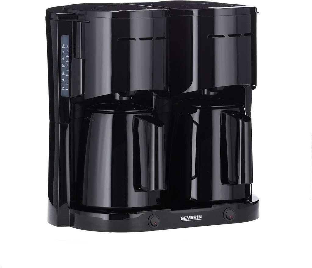 Aparat de cafea cu filtru SEVERIN Duo cu carafa termica, aparat de cafea pentru pana la 16 cesti, aparat de filtrare atractiv cu 2 carafe izolate, negru, KA 9315