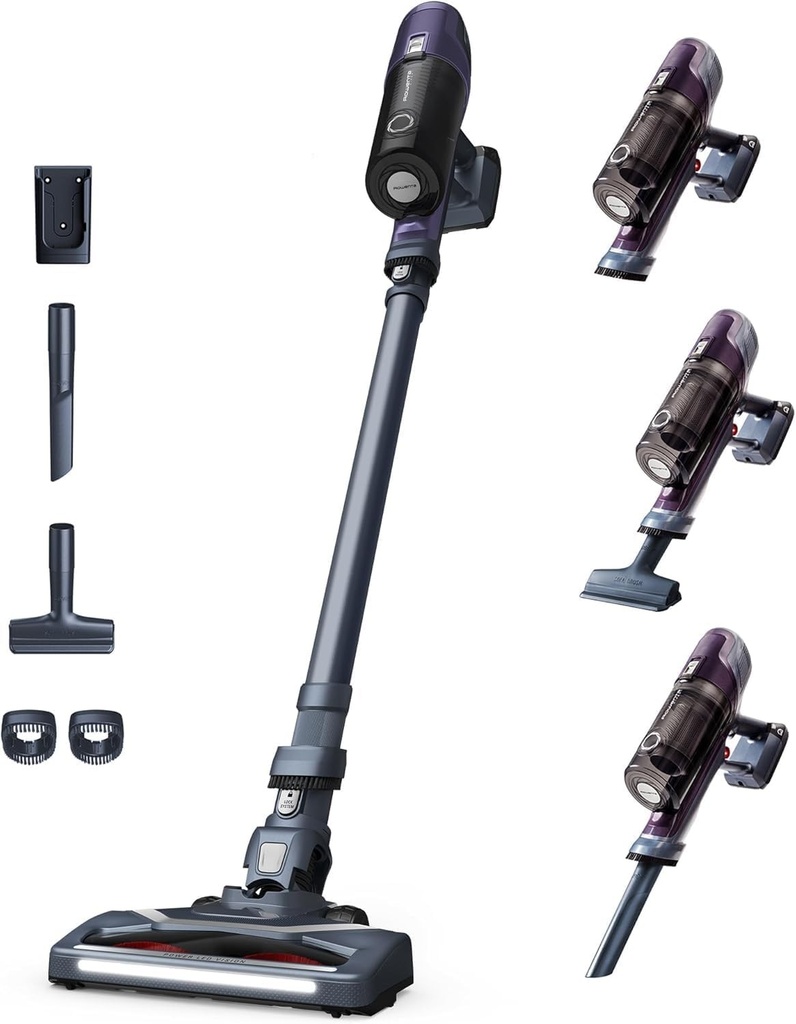 Aspirator vertical fara fir Rowenta X-Pert 6.60, usor, putere 100W, autonomie 45min, eficient pe toate tipurile de podea, LED RH6838WO, violet