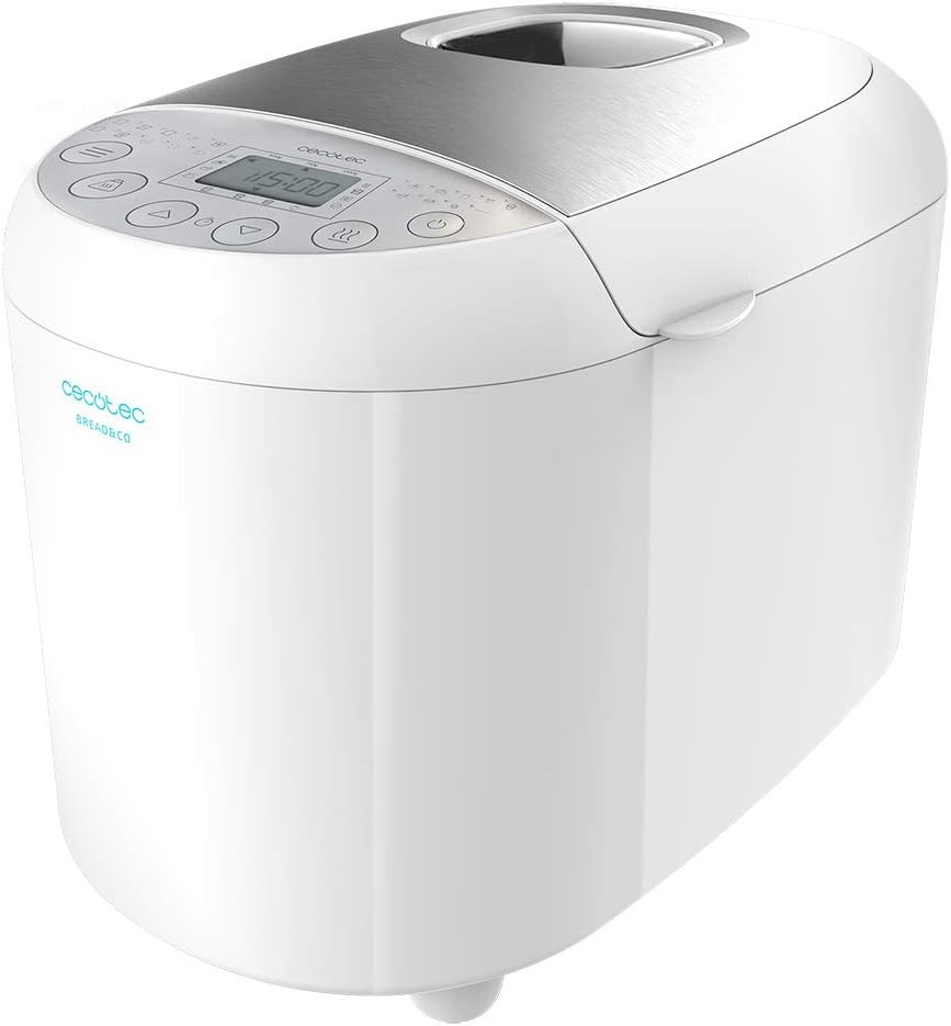 Masina de facut paine Cecotec Bread&Co 1000 Delicious. Produce paini de pana la 1 kg, 19 programe automate, cronometru programabil de 15 ore, tava de copt lavabila in masina de spalat vase.