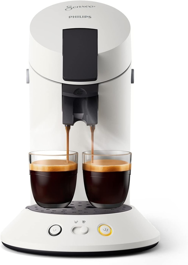 Espressor cu capsule Philips Senseo Original Plus cu selectie a intensitatii cafelei, tehnologie Coffee Boost, fabricat din plastic reciclat, culoare: alb (CSA210/10)