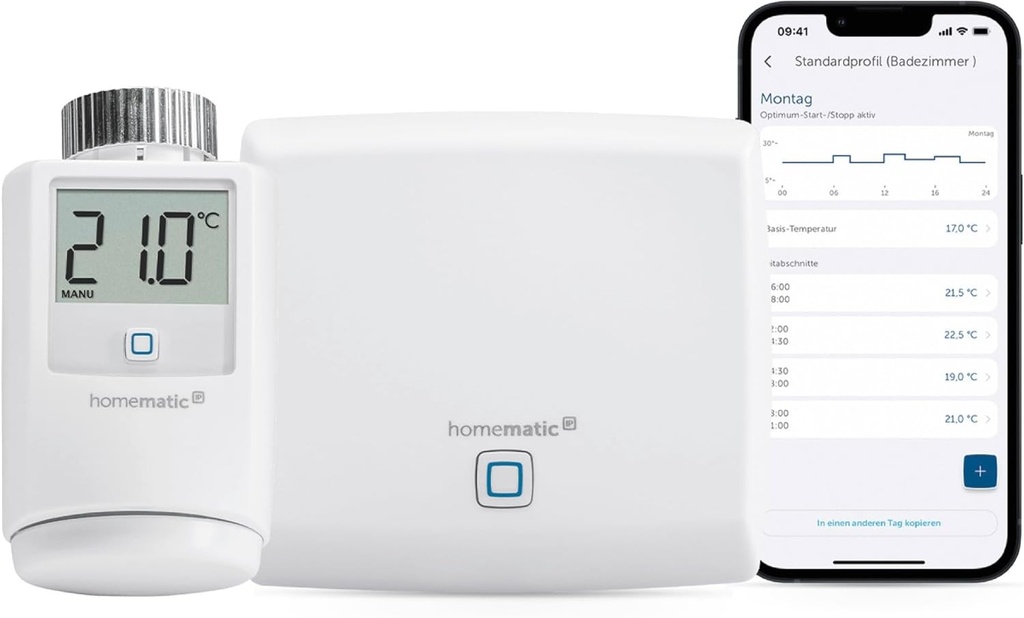 Set de pornire Homematic IP Mini incalzire - Standard, Smart Home, control digital al incalzirii + aplicatie, Alexa, Google Assistant, instalare usoara, economisire energie, termostat, termostat