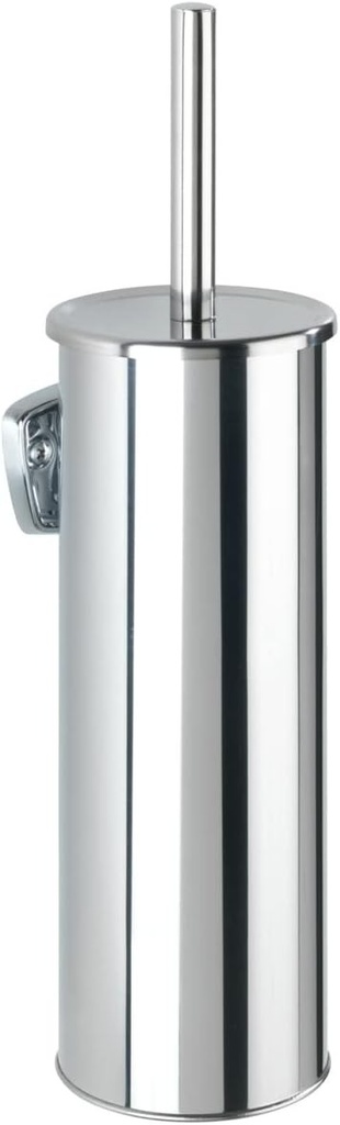 Perie de toaleta WENKO Basic, suport de perie de toaleta inchis, montat pe perete, inclusiv perie de toaleta, cu suport de perete pentru insurubare, accesoriu de baie din otel inoxidabil, 10 x 37 x 10,5 cm, lustruit
