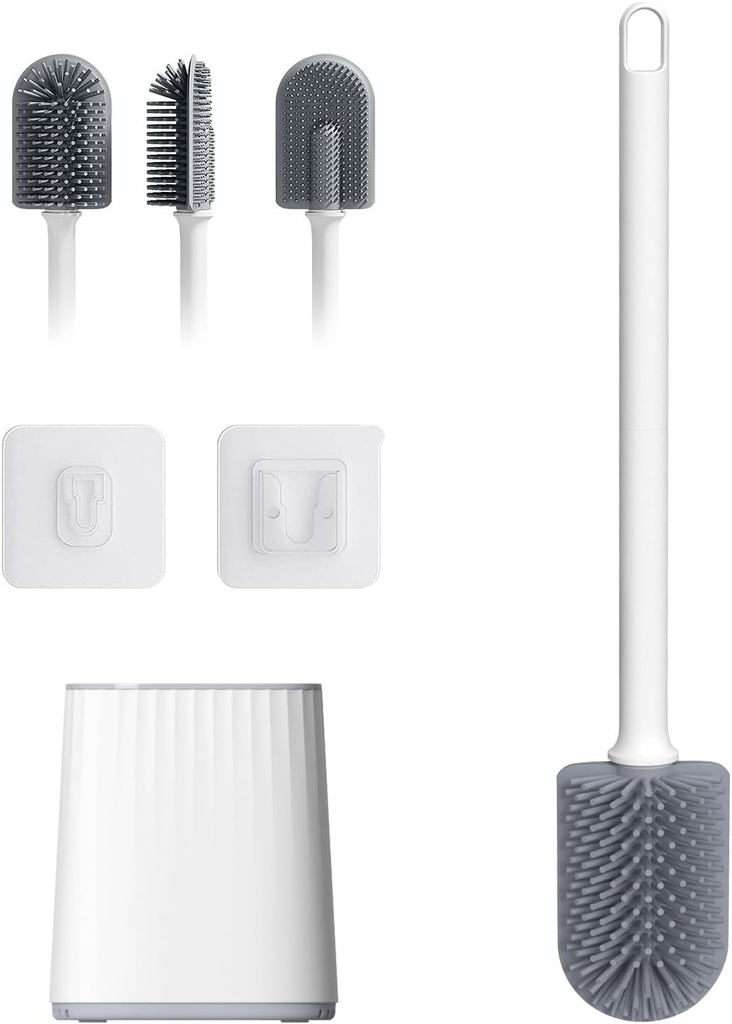 Ibergrif, M34151-2 Perie de toaleta din silicon cu suport - Perie de toaleta igienica anti-germeni din silicon, alba - Rezistenta la mucegai si usor de curatat