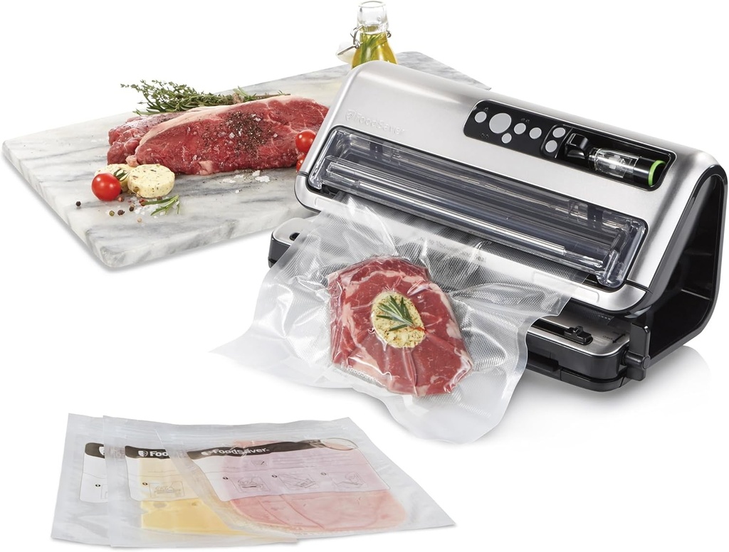 Masina de etansat in vid automata si profesionala FoodSaver | Compartiment de depozitare pentru rola si taietor | Functie de marinare | Include pungi de etansare in vid asortate [FFS006X]