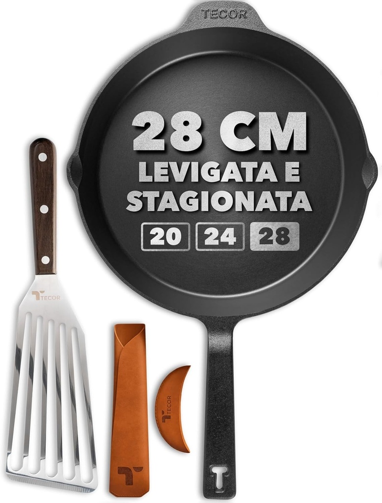 Tigaie din fonta TECOR pentru inductie, 28 cm, slefuita, universala, naturala - Tigaie din fonta durabila pentru inductie - Tigaie din fonta antiaderenta pentru inductie, 28 cm, pur si simplu de calitate superioara - Tigaie din fonta pentru inductie