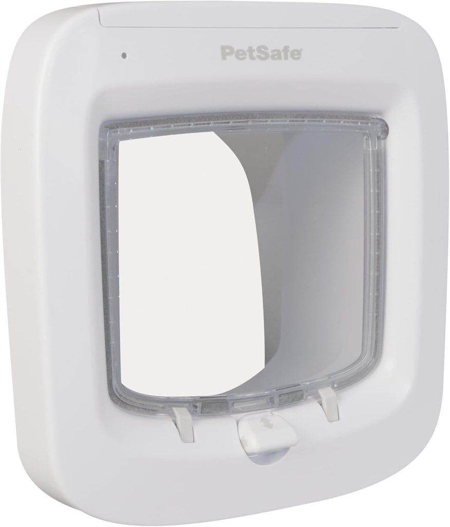 Usa pentru pisici cu microcip PetSafe, acces selectiv pentru pisica ta, impiedica intrarea strainilor, instalare usoara, pisici de pana la 7 kg, alb