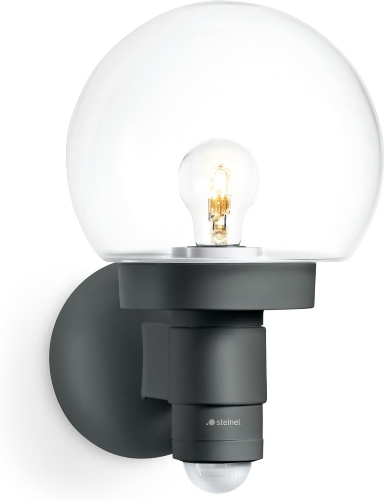 Lampa de perete Steinel L 115 S cu senzor antracit, detector de miscare 240°, raza de actiune 12 m, lumina de baza, lumina continua, lumina difuza [Clasa energetica A++]