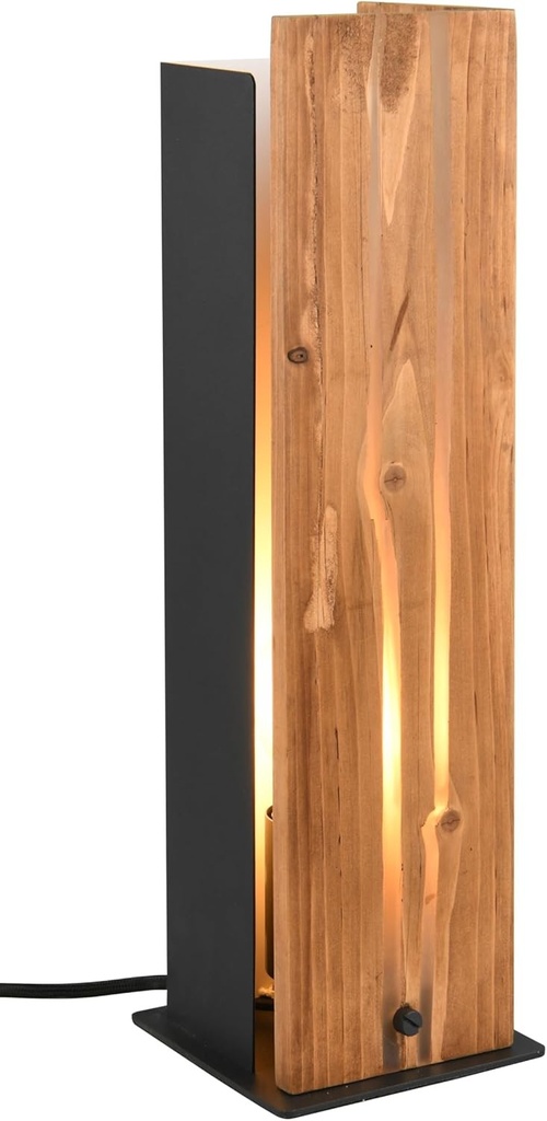 Lampa de masa Trio Leuchten Karuni 563300130, metal negru mat, lemn natural, excluzand 1x bec E27.