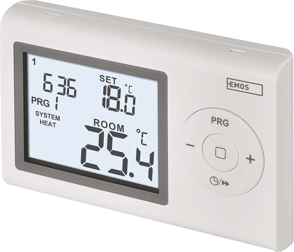 Termostat digital de camera EMOS, termostat de perete programabil pentru sisteme de incalzire si racire, termostat/regulator de temperatura de camera cu protectie la inghet, cablat pentru montare aparenta, 12 x 2,6 x 7,8 cm