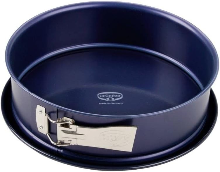 Tava de copt Dr. Oetker cu arc Ø 28 cm, Baking Love Enamel – Tava rotunda de copt cu baza emailata rezistenta la taiere si zgarieturi – Tava de tort de 28 cm cu margine extra inalta, albastru inchis