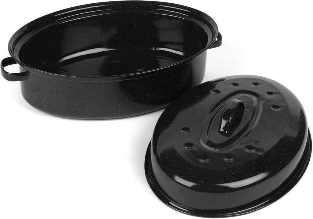 Tava de copt Salter BW12811EU7 – strat emailat vitros Romano, usor de curatat, potrivita pentru masina de spalat vase, potrivita pentru cuptor pana la 220°C/treapta de gaz 7, include manere si capac, 38 cm