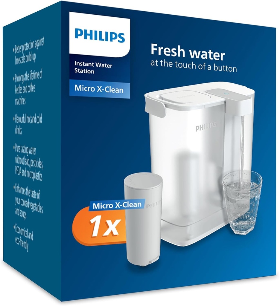 Carafa cu filtru de apa instant Philips Water (3L) – Apa curata si cu gust delicios in cateva secunde – include 1× filtru Taste+, reduce clorul si plumbul, retine mineralele