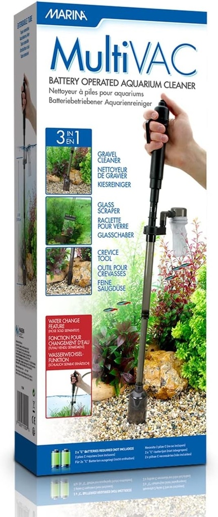 Aspirator multifunctional Marina 3 in 1, cu baterii, pentru curatarea acvariului, negru